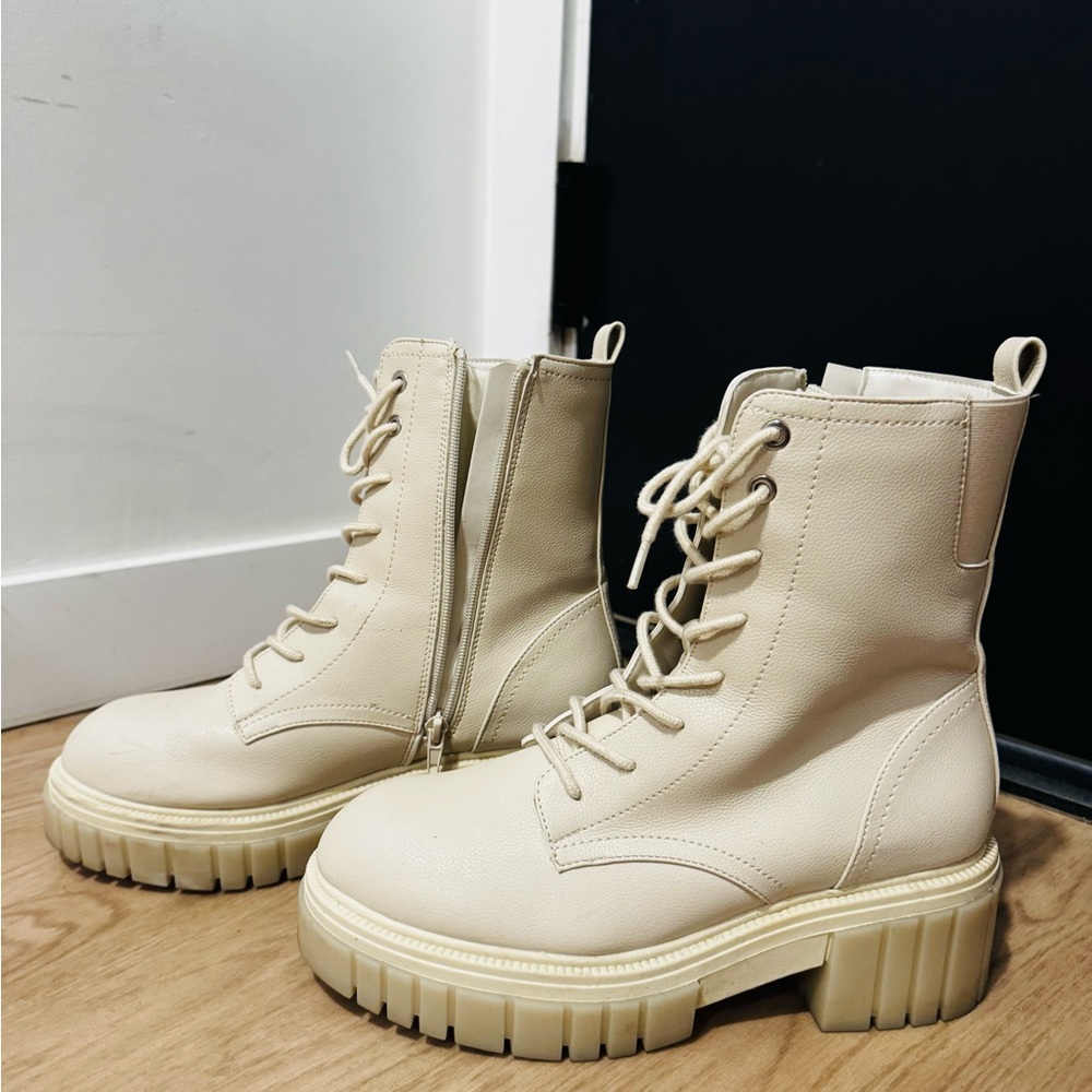 Call It Spring Beige Lace-Up Combat Boots